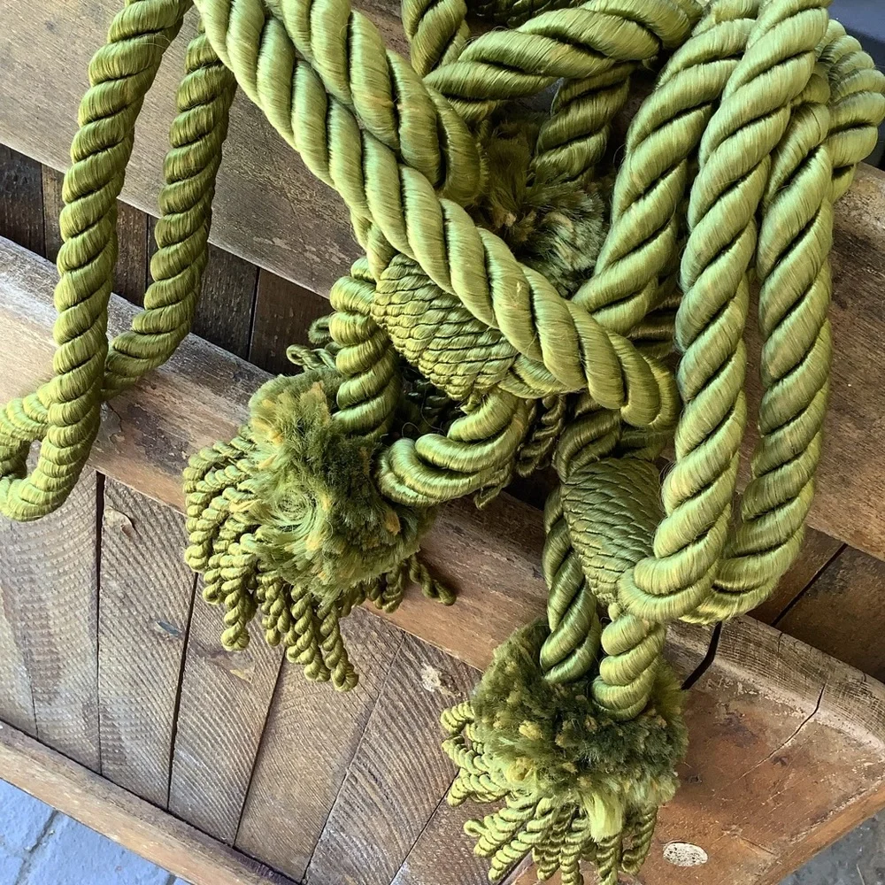 Set of 3 Olive Green Vintage Grandmillenial Curtain Tassel Rope Tiebacks
